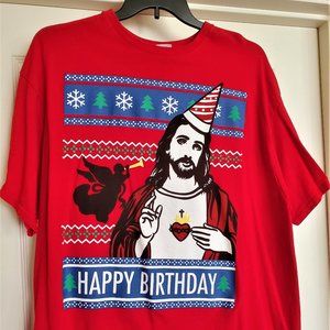 Happy Birthday Jesus Christmasy T-Shirt (XXL) Preshrunk Cotton - Worn One Time!